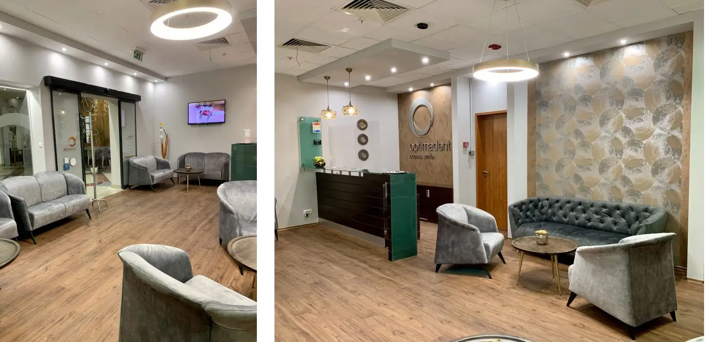 Empfangs- und Wartebereich der Access Smile Zahnklinik in Budapest